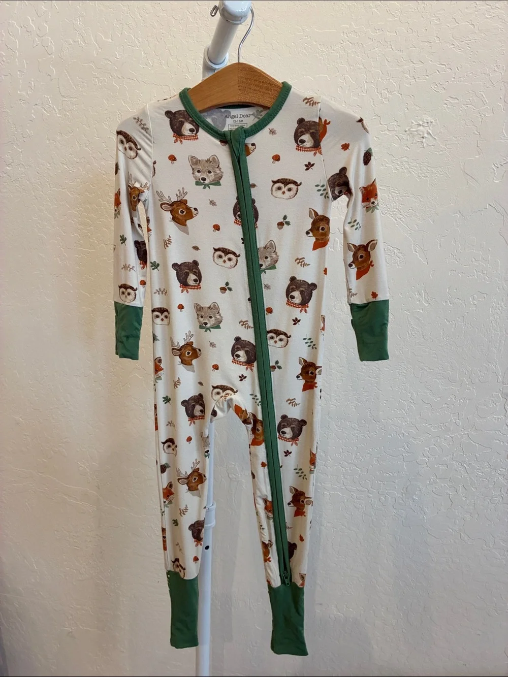 Angel Dear Cream Woodland Animal One-Piece with Green Trim